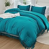 Andency Turquoise Comforter Set King, 3 Pieces Boho Tassel Lightweight Soft Bedding Comforter Sets for King Bed, All Season Fluffy Fringe Bed Set (104x90In Comforter & 2 Pillowcases)