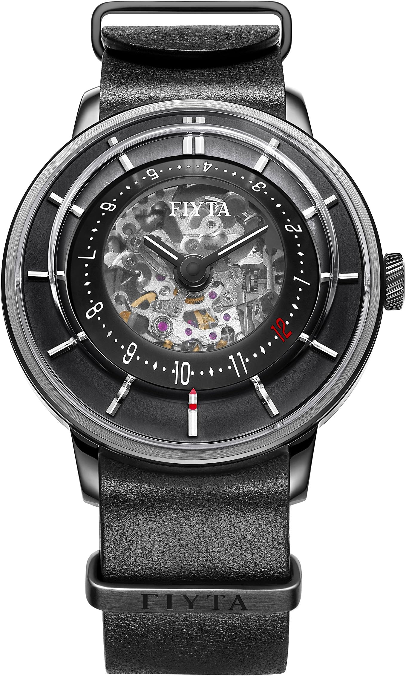 FIYTA 3D-Time Skeleton Automatic Men's Watch Black Leather NATO Strap WGA868000.BBB