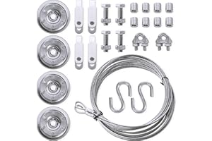 Garage Door Pulley and Cable Kit, 4 Pulley Set with 2 Steel Cables, Fits 7 ft and 8 ft Garage Doors, 3 Inch Low Noise Pulleys