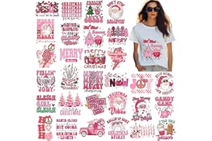 Estune 30 Pcs Christmas Iron on Transfers Retro Santa Iron on Decals Patches Heat Transfers Gingerbread Dtf Heat Transfer Vinyl Stickers Xmas Appliques for Clothes Bag Covers DIY Decor(Lovely Style)