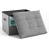 Dayacoco Storage Ottoman Foot Rest Stool, Foldable Foot Rest Stool with Thicker Foam Padded Seat, 43L Small Ottoman with Storage, Holds Up to 350lbs, 17x13x13in,Drak Gray
