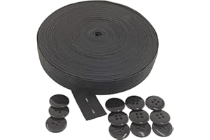 Flat Sewing Band Spool with Buttonholes, Elastic Stretchable, Ideal for DIY Waistbands and Necklines (Black, 3/4 inch × 12 Ya