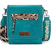 Montana West Crossbody Bags for Women with Dual Compartments Western Cross Body Purse with Leopard Print Guitar Strap