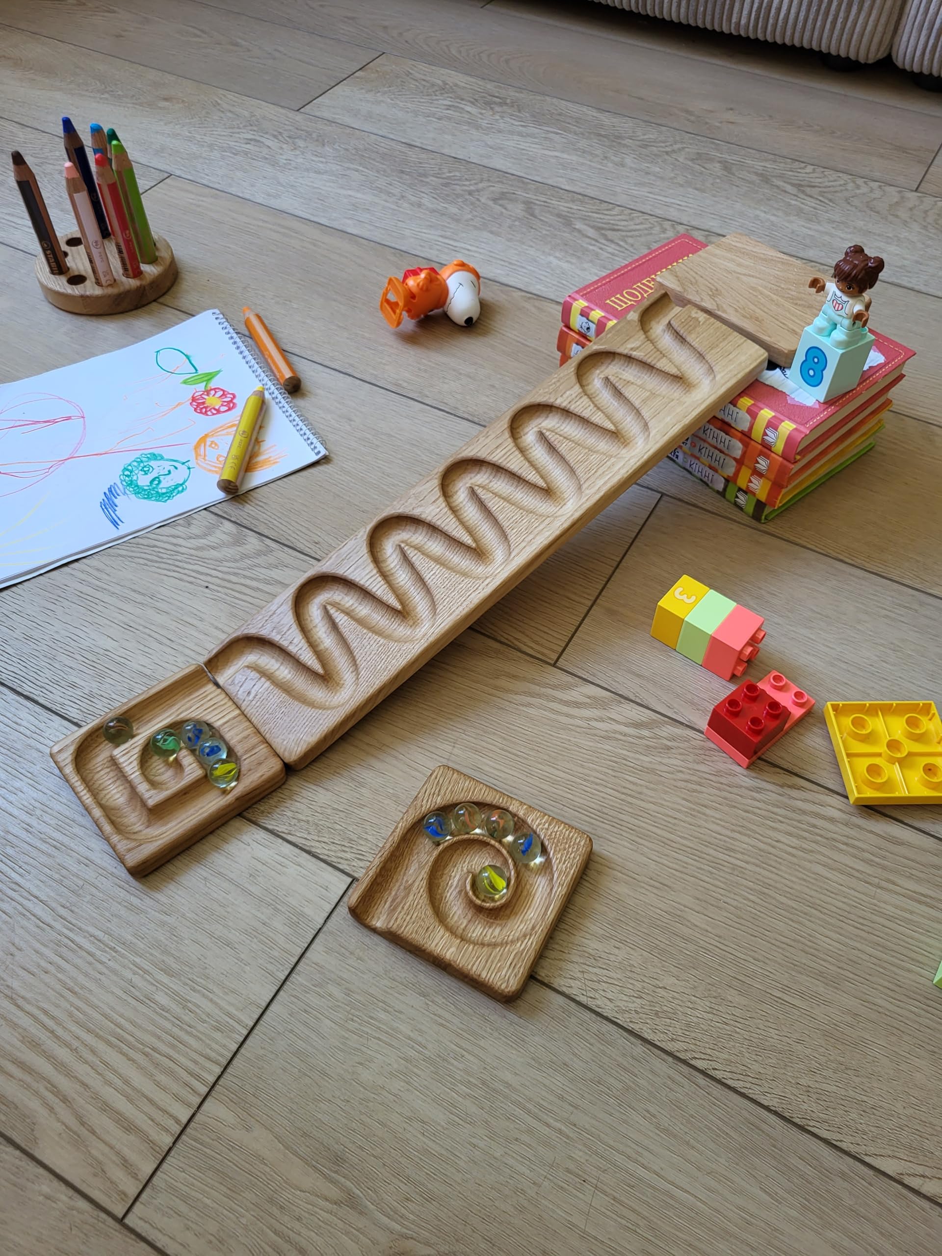 Marble race marble personalized machine wooden maze board ball run Marble course gift for kids marble run race winding track marble roller (Waterfall)