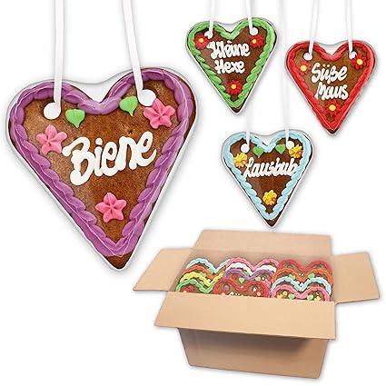 50 Stück Lebkuchen Herzen Mischkarton Mit Versch Sprüchen 14cm Lebkuchenherz Online Günstig Kaufen Bunte Farben Verschiedene Sprüche Passend