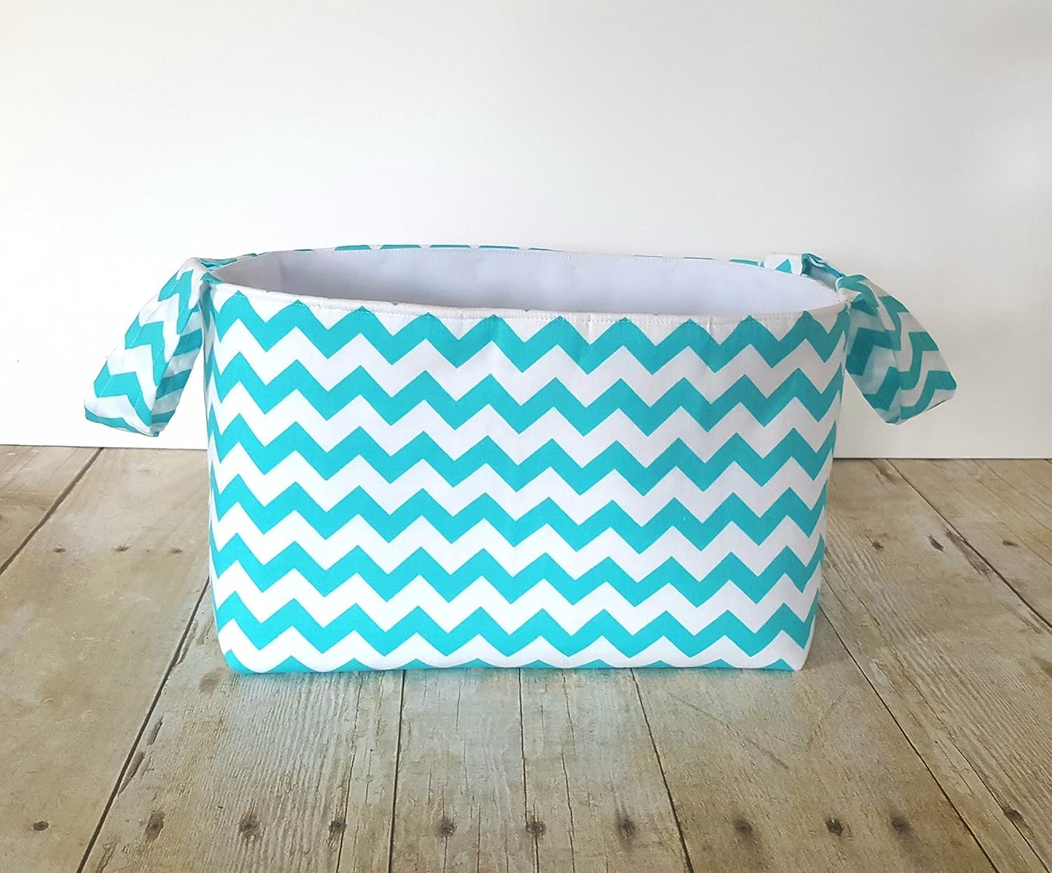 Fabric Storage Basket with Handles Teal Small Chevron