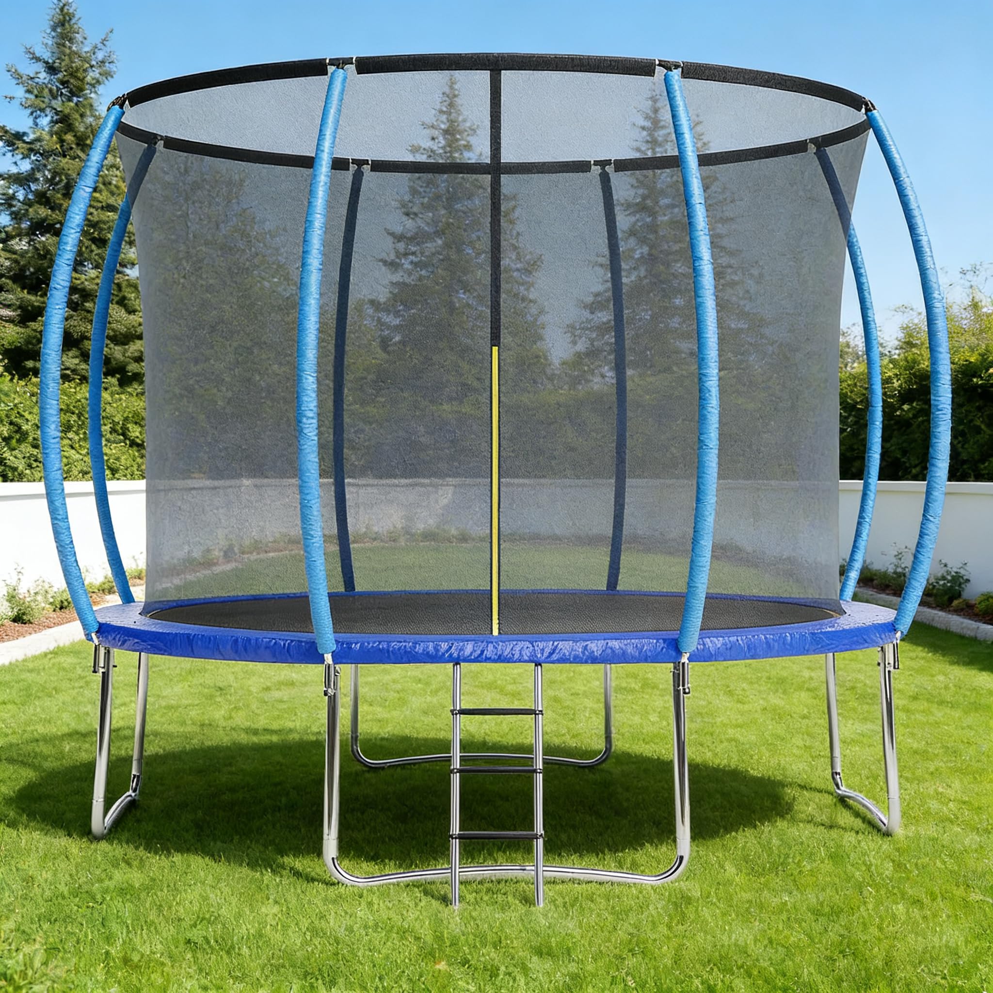 Photo 1 of 12FT Trampoline Outdoor with Enclosure & Ladder, Recreational Trampolines, Heavy-Duty Trampolines for Kids and Adults, Spring Pad Cover, ASTM Approved, Blue