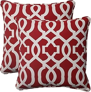 Pillow Perfect Outdoor New Geo Corded Throw Pillow, 18.5-Inch, Red, Set of 2