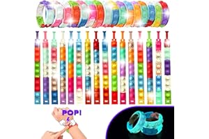 TWCARE 32 PCS Bracelets Glow in The Dark Pop it Fidget Toy, Rainbow Party Favors, Anti-Anxiety Stress Relief Wristband Set, Push Bubbles Sensory Autistic Pack Kids Ages 5 8 12 Adult Student Gift