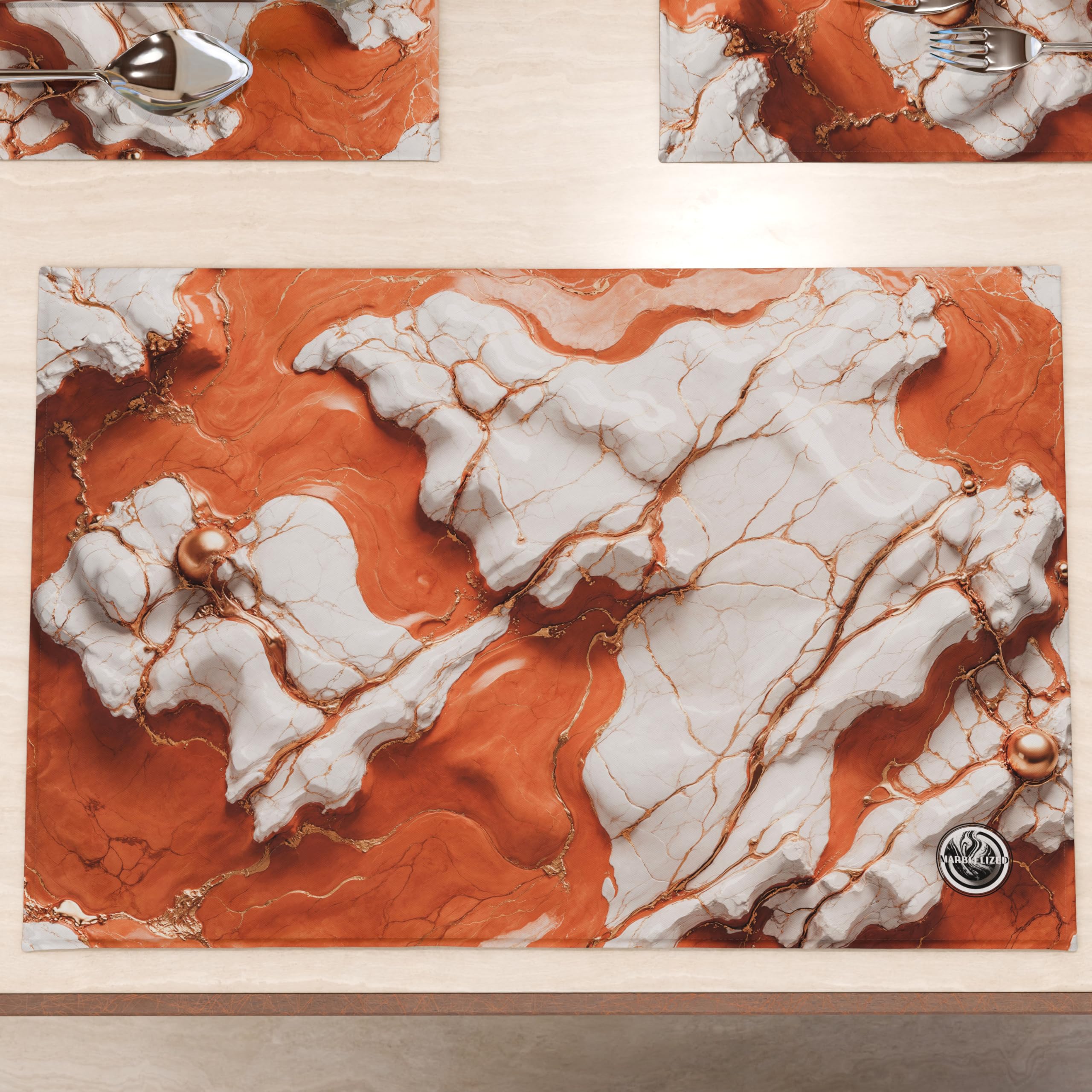 MARBLELIZED - Washable American Placemats, Terracotta Marble Effect Fabric Placemats, Set of 2 (30 x 45 cm) - Elegant, Ideal for Breakfast, Lunch and Dinner, Gift Idea, 100% Made in Italy