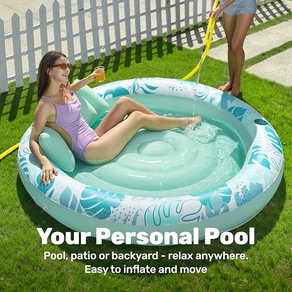 SLOOSH INFLATABLE TANNING POOL LOUNGER FLOAT, 72″ X 56″ POOL FLOATS ADULT WITH PILLOW, 4 IN 1 ROUND SUNTAN TUB RAFT FLOATIE,SUNBATHING BED LOUNGE FOR WATER BLOW UP BALL PIT PARTY GIFTS, CYAN