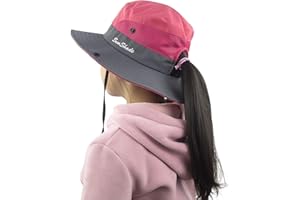 MURYOBAO Kids Girls Ponytail Sun Hat Wide Brim UV Protection Summer Bucket Cap