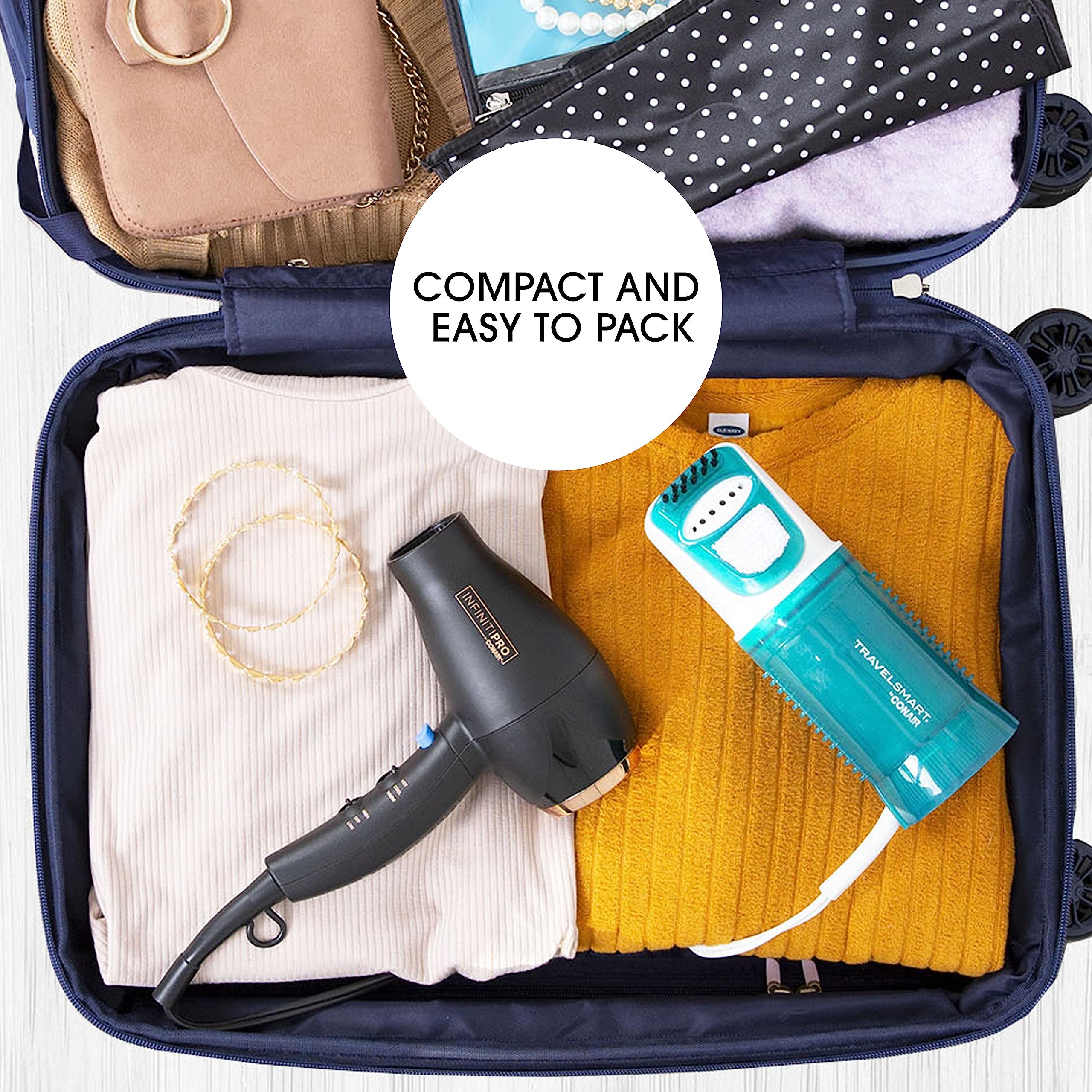 Conair Travel Steamer for Clothes - Mini Garment Steamer, Fabric Steamer in Green by Travel Smart - Packable in Carry On Luggage - Dual Voltage