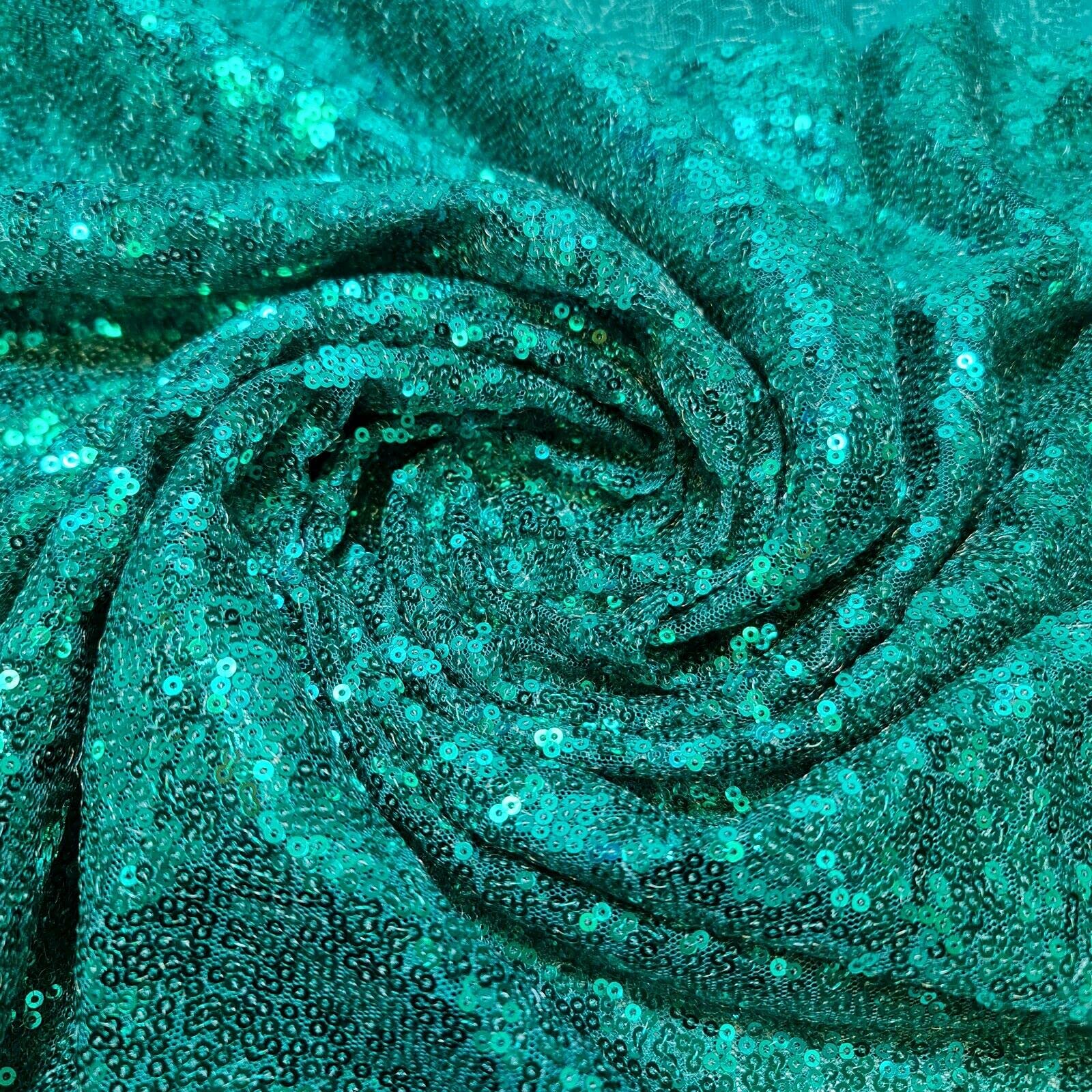 Sparkly Sequin Shiny Bling Decorations Dress Craft Fabric Material 58" Net with - 130cm Wide Sold As 1 Meter Pre - Cut Lengths (Available in 21 Colours) (Jade Green)