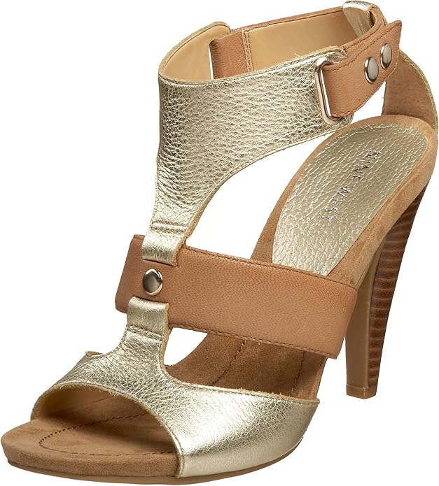 Amazon.com | NINE WEST Women's Shoesnoop Sandal, Light Gold/Natural, 10 M US | Heeled Sandals