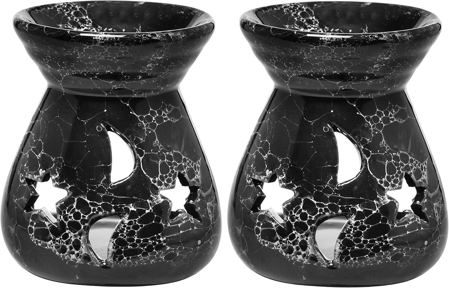 Oil Lamps & Accessories - MyGift Black Ceramic Essential Oil Burner Tealight Candle Holder Decorative Aroma Diffuser, Set of 2