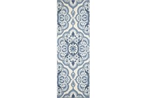 Maples Rugs Vivian Medallion Runner Rug Non Slip Hallway Entry Carpet [Made in USA], 2 x 6, Blue