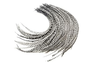 FEATHER HEADZ 50 Grizzly Color Hair Feathers - 9”- 14” Long - Feathers for Hair Extension, Hair Extension DIY Kit - Eye-Catching Design - 50 Micro-link Beads - 100% Real Rooster Feathers