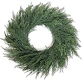 24 Inch Christmas Wreaths for Front Door Real Touch Cedar Wreath Artificial Green Wreath for Indoor Outdoor Home Window Decoration