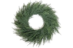 SENJIE 24 Inch Christmas Wreaths for Front Door Real Touch Cedar Wreath Artificial Green Wreath for Indoor Outdoor Home Window Decoration