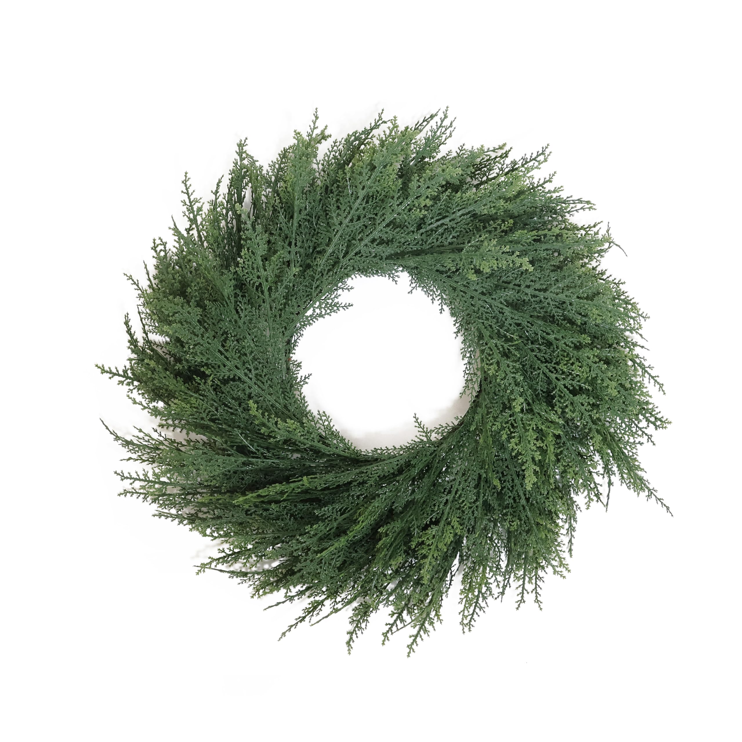 Photo 1 of 24 Inch Christmas Wreaths for Front Door Real Touch Cedar Wreath Artificial Green Wreath for Indoor Outdoor Home Window Decoration