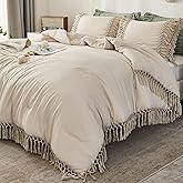 Andency King Size Comforter Set Beige, 3 Pieces Boho Tassel Lightweight Soft Bedding Comforter Sets for King Bed, All Season Fluffy Bed Set (104x90In Comforter & 2 Pillowcases)