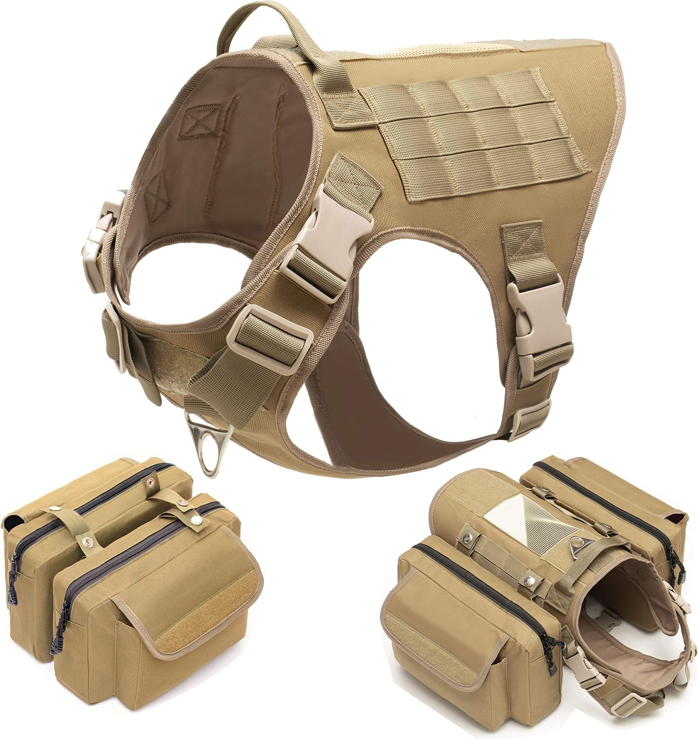 SNAKTOPIA Tactical Dog Harness, Working Dog Vest,Dog Pack Attachment Rucksack Saddle Bag for Medium & Large Dog (Coyote Brown)