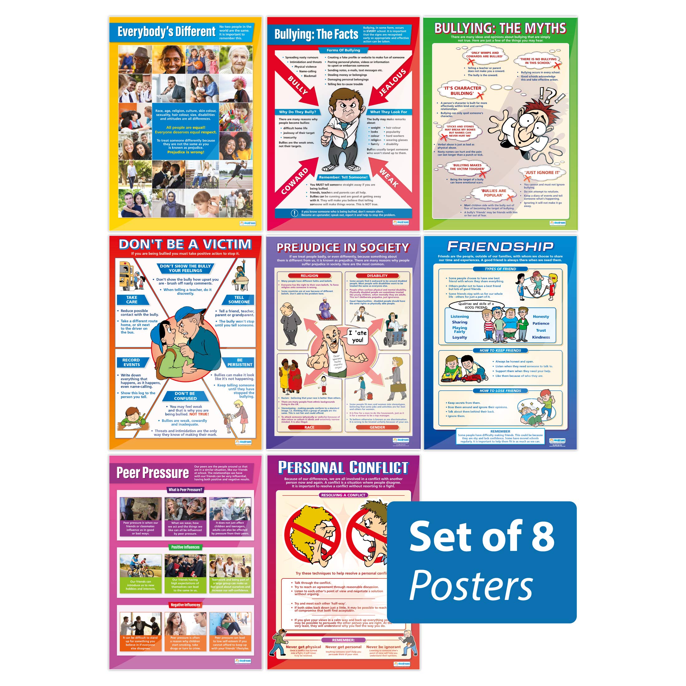 Daydream Education Social Education Classroom Posters - Set of 8 - EXTRA LARGE - A1 (850mm x 594mm) - Gloss Paper- PSHE Secondary School Wall Charts
