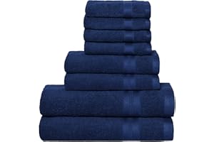 BOUTIQUO Navy Blue Towel Set - 8 Piece Bathroom Towel Set - 100% Ring Spun Cotton, 2 Bath Towel 27x54, 2 Hand Towel 16x28, 4 Washcloth 13x13 - Ultra Soft Highly Absorbent
