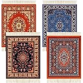 Tatuo 4 Pcs Oriental Carpet Coasters, Fabric Table Mats, Retro, Square | Decorative Rug Drink Holders with Tassel, Persian Design, Protects Tables from Moisture, Coffee Bar Kitchen Office Home Decor