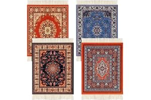 TATUO 4 Pieces Rug Table Coasters Table Drink Holders Oriental Design Fabric Carpet Drink Mats Oriental Design Fabric Elegant Carpets Kitchen and Bar Mats for Home Office(Square,Retro Pattern)