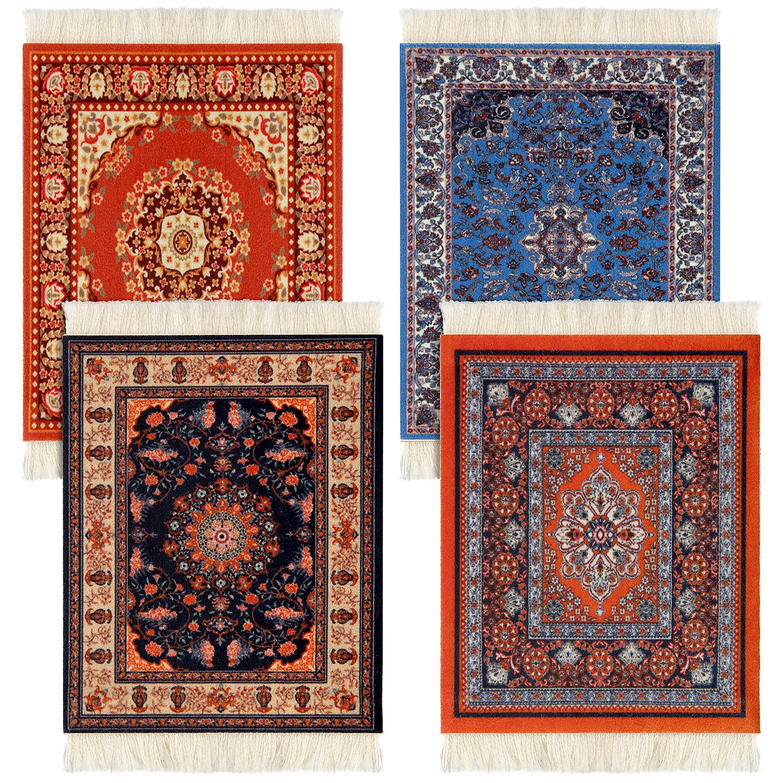 Photo 1 of 4 Pieces Rug Table Coasters Table Drink Holders Oriental Design Fabric Carpet Drink Mats Oriental Design Fabric Elegant Carpets Kitchen and Bar Mats for Home Office(Square,Retro Pattern)