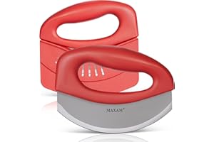 MAXAM Mezzaluna Chopper - 6 Inch Stainless Steel Rocker Knife for Cutting Salad, Vegetables, Fruit, Herbs, Pizza - Chopping &