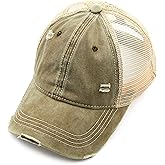 C.C Hatsandscarf Exclusives Washed Distressed Cotton Denim Ponytail Hat Adjustable Baseball Cap (BT-12) (BT-13)