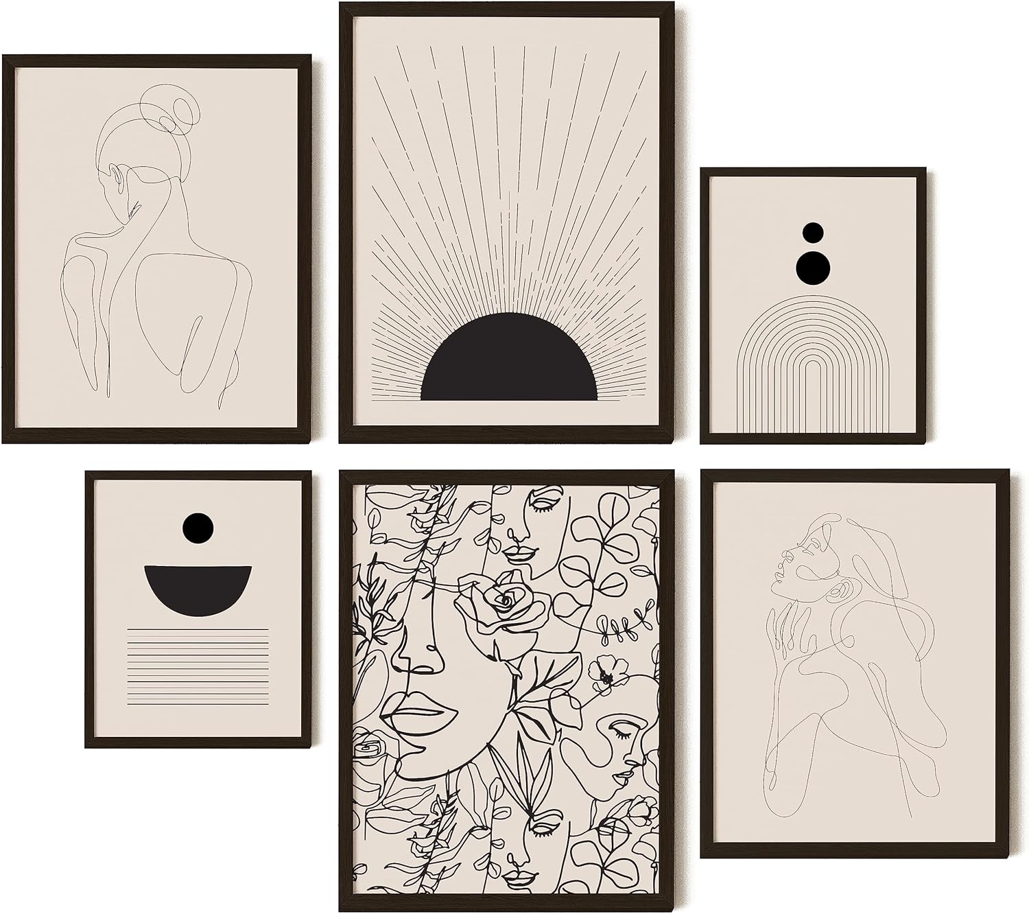 Paintings - EXCOOL CLUB Black and White Abstract Wall Art for Bedroom - 12x16 Abstract Art Wall Decor, Neutral Geometric Minimalist Art Prints, Mid Century Modern Gallery Picture, Line Art Boho Posters (UNFRAMED)