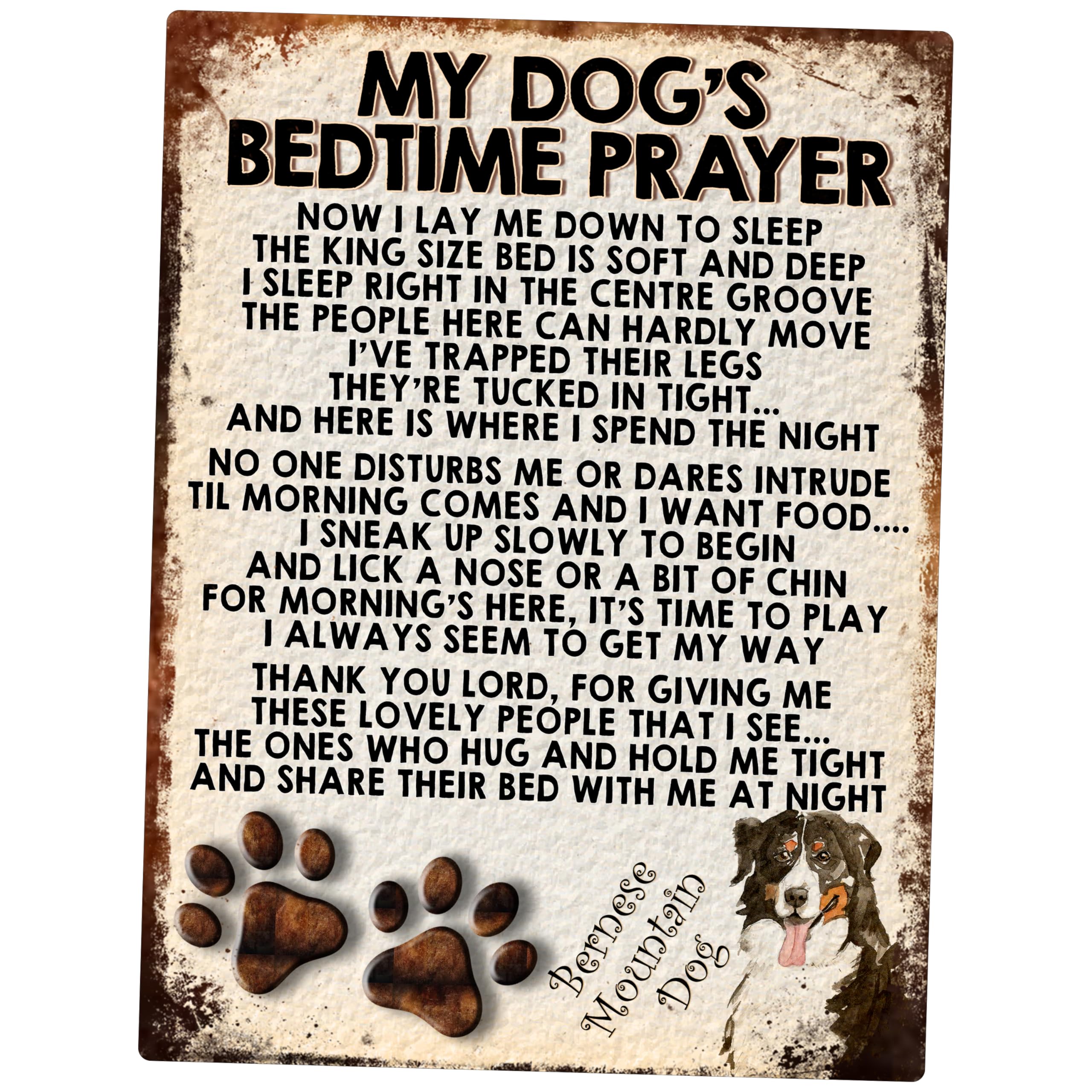 MY DOG'S BEDTIME PRAYER RETRO STYLE METAL TIN SIGN/PLAQUE (BERNESE MOUNTAIN DOG)