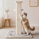 Catails Tall Cat Scratching Post for Indoor Cats Adults with Carpet, White | 33 Inch, Large Cat Post with Perch, Heavy Duty&amp;Stable, Sisal Rope, Cute Cat Scratcher with Boho Carpet &amp; Dangling Ball Toys