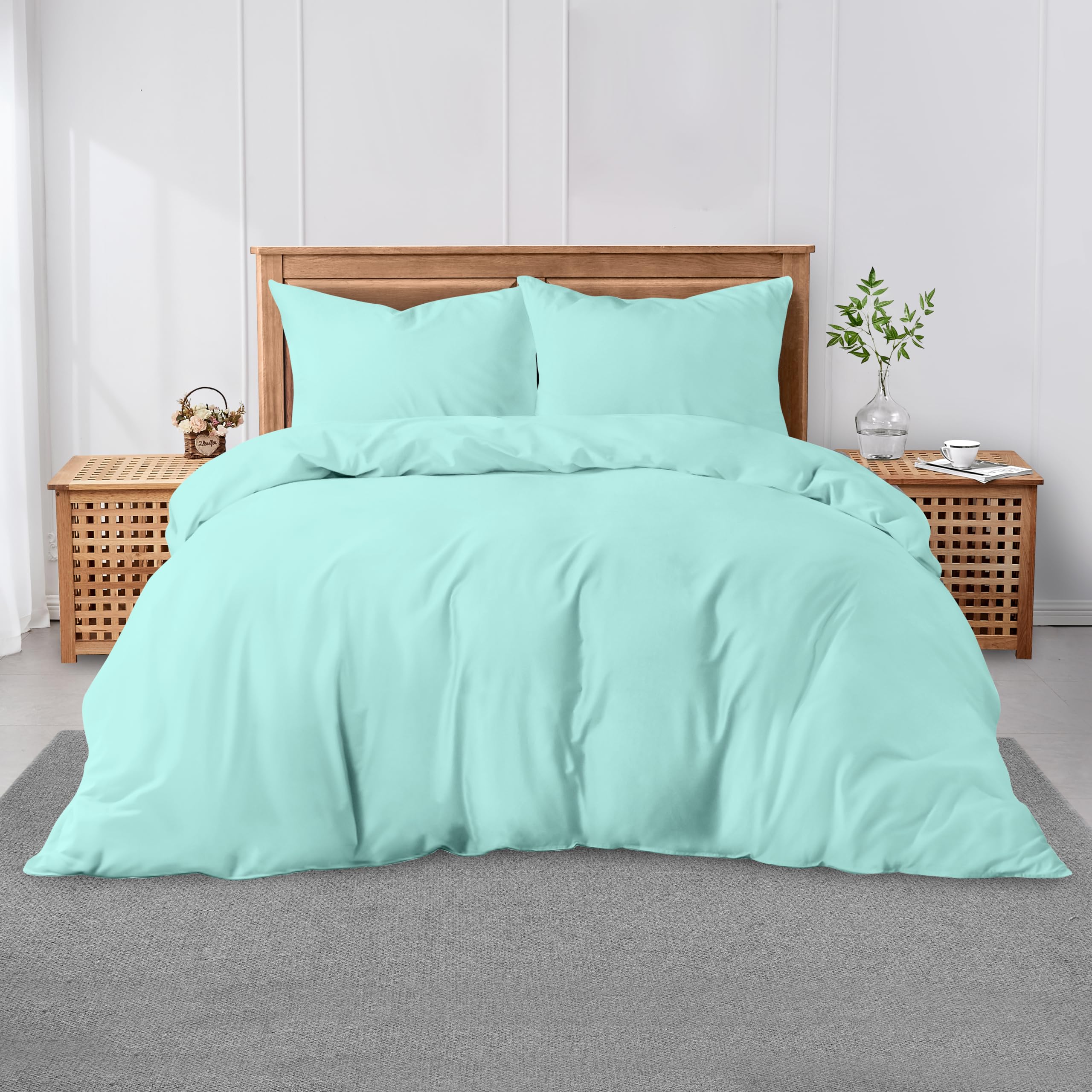 GC GAVENO CAVAILIA Plain Dyed Super King Duvet Cover with Pillowcases | Soft, Comfortable & Lightweight Polycotton Bedding, Easy-Care Comforter Plain Quilt Cover Set - Aqua, 220 x 260 cm — image 1