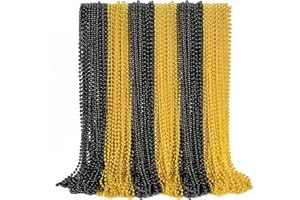 EOBOH 50PCS New Years Eve Bead Party Supplies, Black Gold Bead Necklace, 33" New Years Eve Beaded Necklaces, Festival Mardi Gras Parade Throw Accessories for Halloween Trick or Treat Accessories