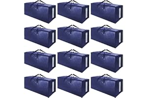 SWEET DOLPHIN 12 Pack Extra Large Moving Bags with Strong Zippers & Carrying Handles, Heavy Duty Storage Tote for Space Saving Moving Storage, Fold Flat, Alternative to Moving Box (Navy Blue)