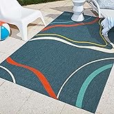 L.R. Resources, Inc Elena Navy/Multi Abstract Swirl Contemporary Durable Performance Synthetic Indoor/Outdoor Area Rug, 8' x 