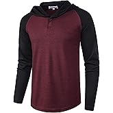 DELCARINO Men's Causal Pullover Hoodie Lightweight Solid Color Hooded Sweatshirt Tops Long Sleeve Waffle-Knit Henley Shirt