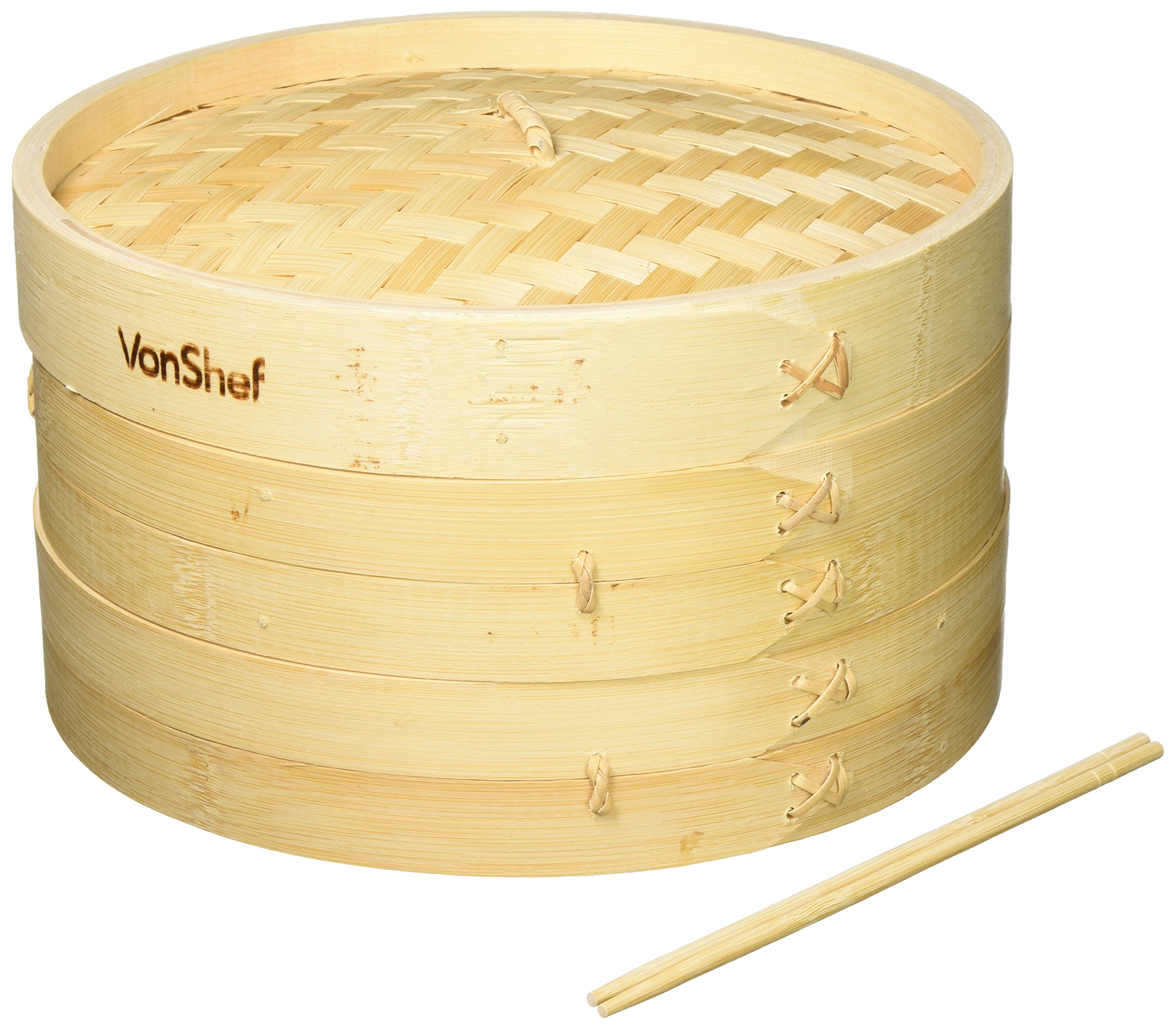 VonShef 10 Inch Bamboo Steamer Set with 2 x Free Chopsticks Buy