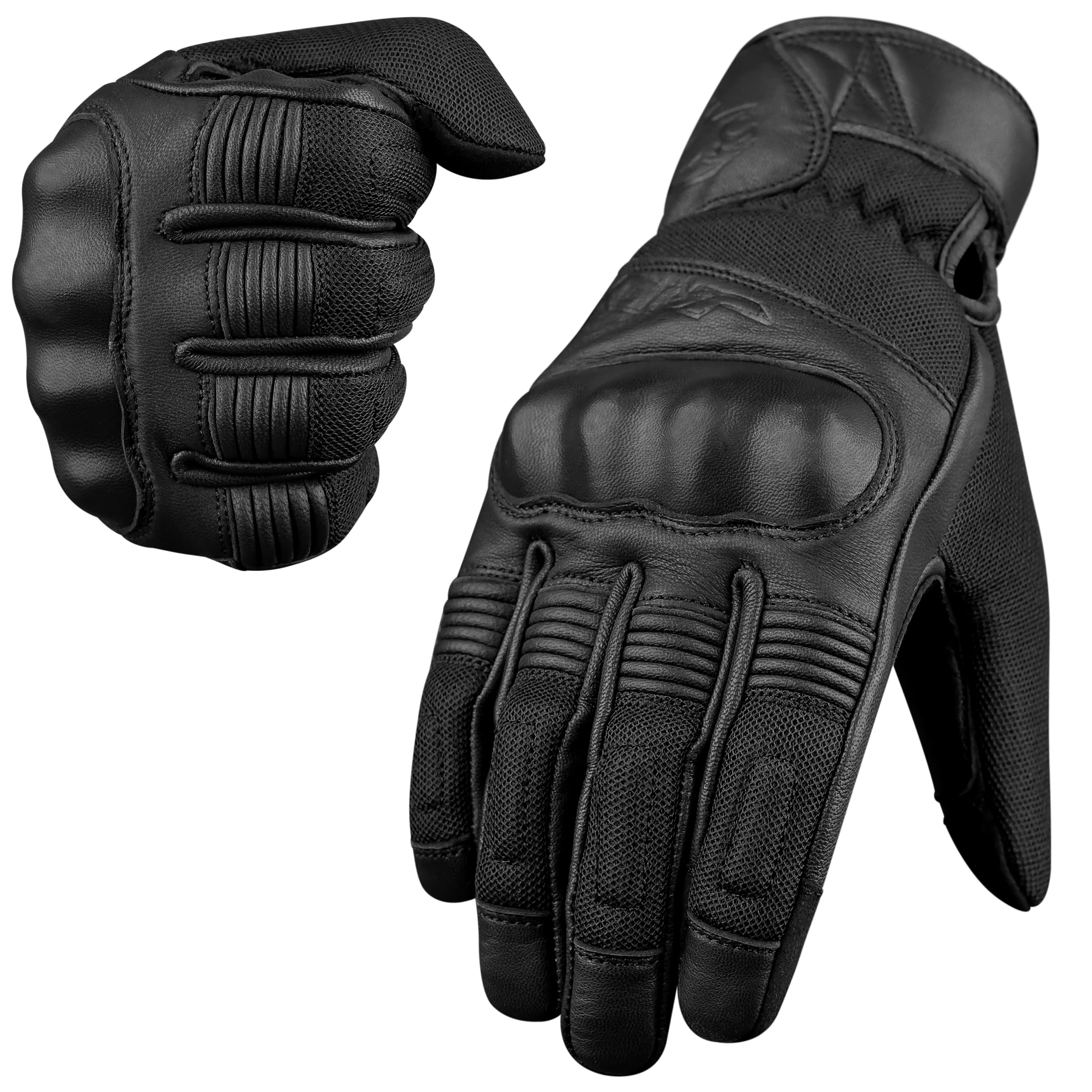 Photo 1 of J.A.G. JAG Leather Motorcycle Motorbike Knuckle Protection Powersports Gloves - Motorcycle Gloves Touchscreen for Men (All Black, X-Large