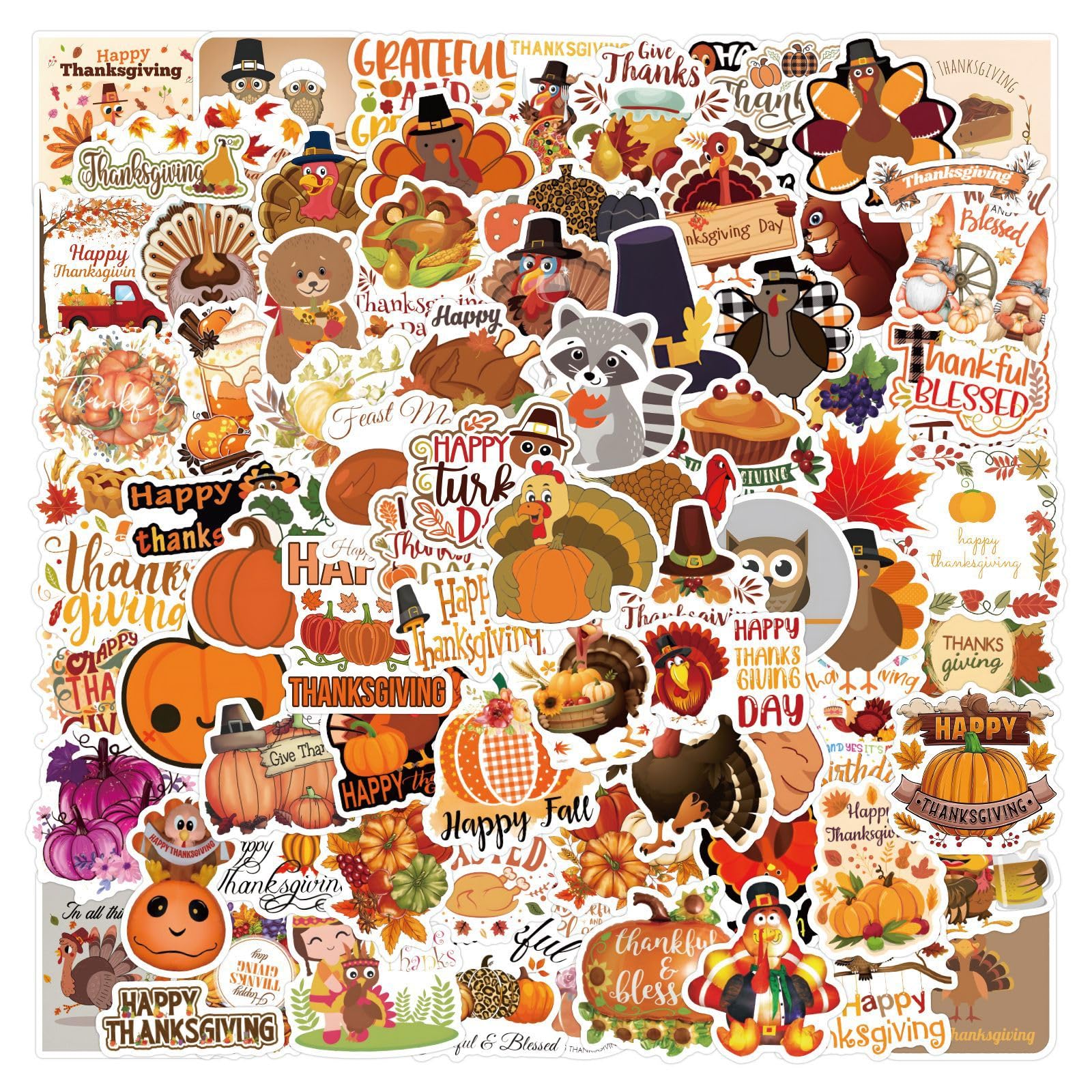 Photo 1 of 100PCS Thanksgiving Fall Stickers, Turkey Stickers Decals for Thanksgiving Water Bottles Luggage Cards Envelopes Scrapbook Laptop Gift Party Decoration for Kids Teens