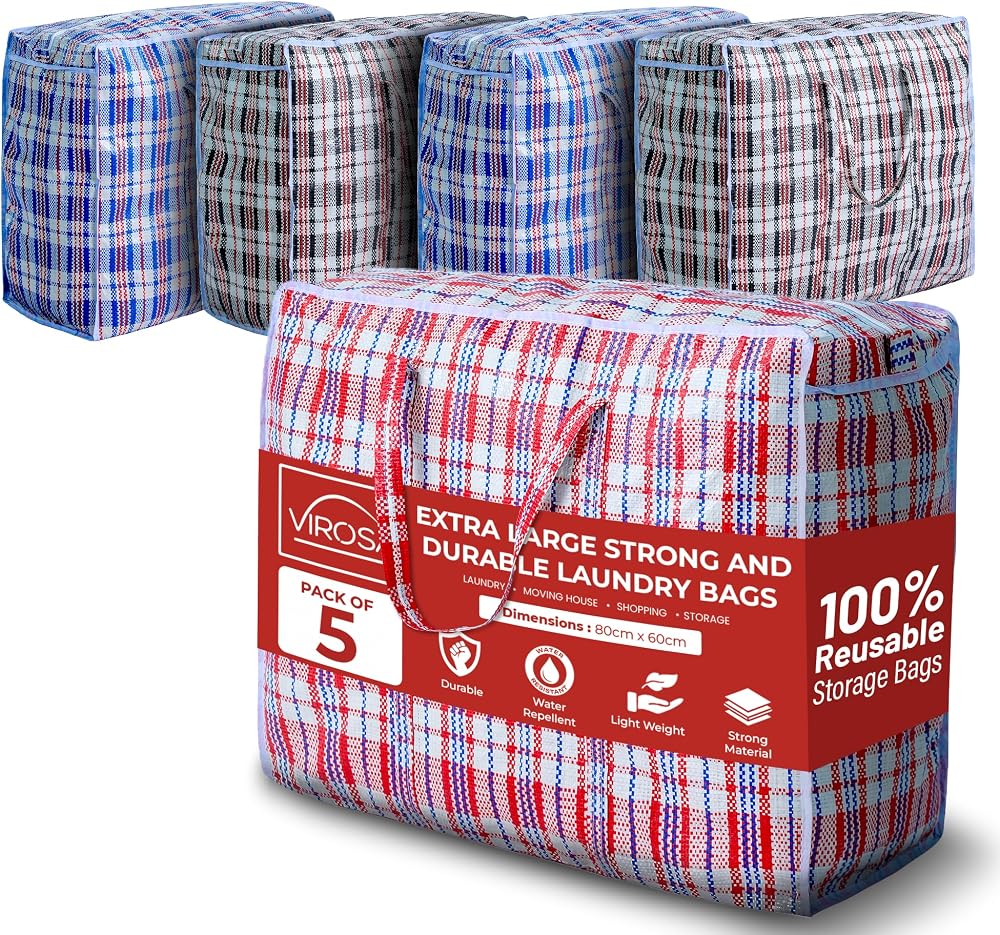 VIROSA Extra Large Laundry Bags Pack of 5 80x60x30cm Red Black Blue Durable