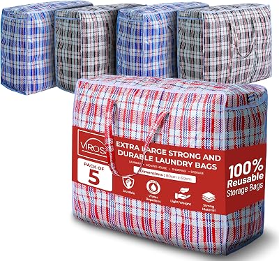 VIROSA Extra Large Laundry Bags Pack of 5 80x60x30cm Red Black Blue Durable
