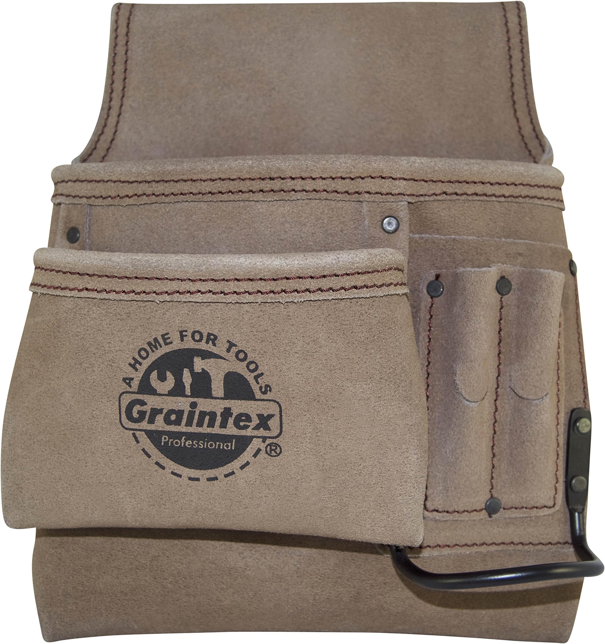 GraintexSS2292 5 Pocket Left Handed Nail & Tool Pouch Beige Color Suede Leather for Constructors, Electricians, Plumbers, Handymen