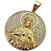 BLINGFACTORY Iced Hip Hop Stainless Steel Gold Tone Holy Jesus Medal Charm Pendant