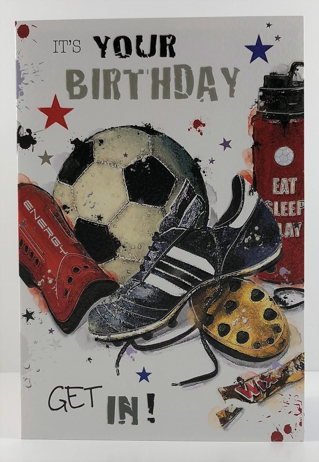 Male Birthday Card - (JJ-GR209) - Football - From The Graffix Range - Embossed & Foil Finish, grey|beige|black, 145mm x 194mm